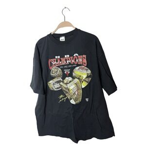 Apostle Isle Mens T Shirt Black Graphic NBA Champions Chicago Bulls Rings XL